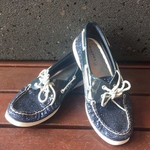Blue sparkle women's sperry's shoes